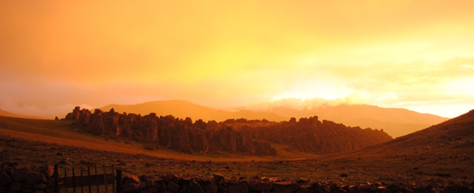 In regards to monuments: Hatun Machay is a sacred ground located in Peru. Notice the difference in two similar shots when taken at sunset versus during the day time while the fog is rolling in.